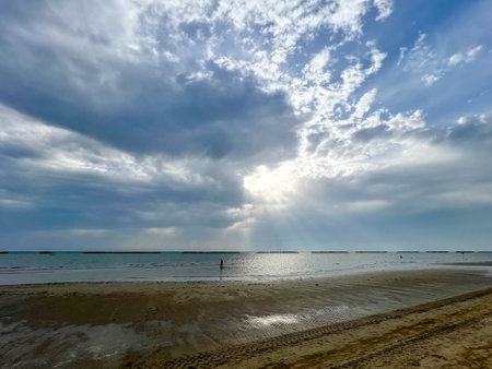 rimini beach in the early morning with beautiful sky. High quality photoの写真素材