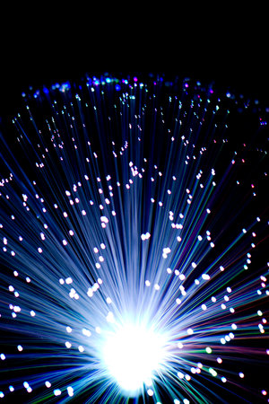 background made of lights and optical fibers blue. High quality photoの写真素材