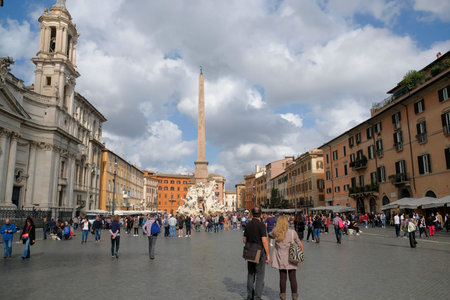 Rome,Italy : 2018 10 27 Bernini's Fountain in Piazza Navona, Rome. High quality photoのeditorial素材