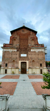 A captivating shot of the grand facade of the Basilica di Santa Maria delle Grazie in Milan, showcasing its architectural beauty and historical significance.の写真素材