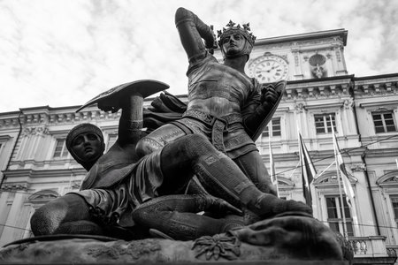 A captivating shot of the Monument to the Green Count, a majestic equestrian statue that pays...