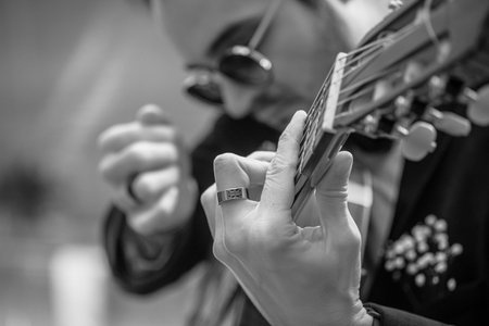 Modena,Italy: 2020 09 29 Acoustic Guitar player : Close-Up of a Musical Instrument. High quality...