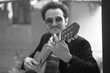 Modena,Italy: 2020 09 29 Acoustic Guitar player : Close-Up of a Musical Instrument. High quality...