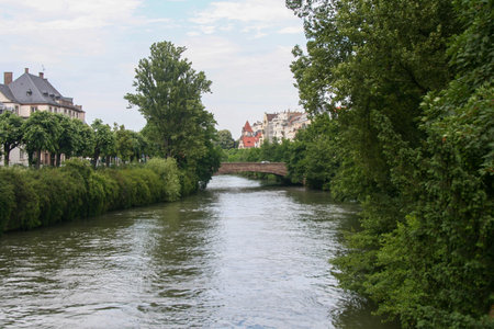 A view of the River Ill in Strasbourg, France.の写真素材