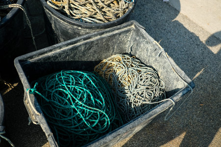 A view of fishing net ropes.