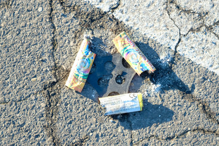 A view of used firework boxes. High quality photo