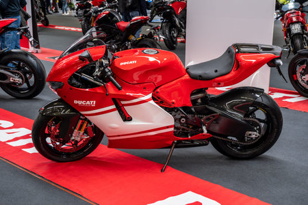 Modea, Italy : 2025 03 30 Motor Fest Expo Motorbike A striking red Ducati Desmosedici RR superbike,...