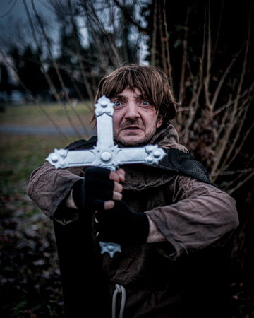 Milan, Italy 2025 01 26 Gabriel Van Helsing Cosplay Full-length shot of a man dressed as a medieval...