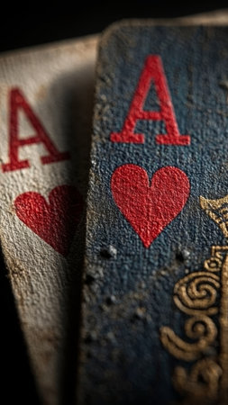 old playing card with gold detailing, aged club card featuring ornate gold and textured surfaceの素材