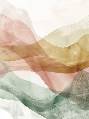 An elegant abstract watercolor painting or fluid art image featuring flowing, sinuous shapes and textures in a color palette dominated by bright greens, gold, and creamy white tones. High quality photoの素材