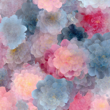 An abstract, painterly floral texture background featuring a mix of dusty pinks, blues, and creams, creating a soft, dreamy, and expressive pattern ideal for feminine or wedding designs. High quality photoの素材