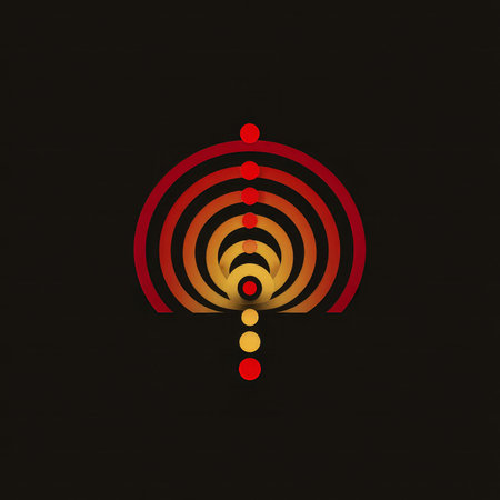 Minimalistic circular logo featuring red and gold tones with a modern geometric pattern, ideal for branding, luxury products, and creative design projects. High quality photoの素材