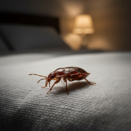 Macro Photograph of Cimex lectularius Bed Bug on Fabric.の素材