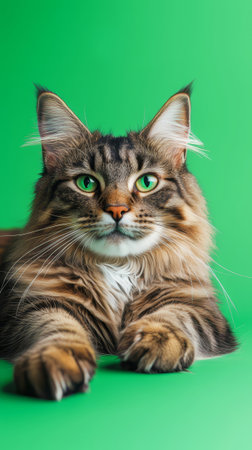 Majestic Maine Coon Cat with Green Eyes Portrait.の素材