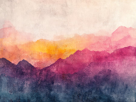 Colorful Abstract Mountain Range Painting At Sunset.の素材