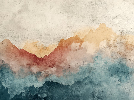 Abstract Mountain Range Watercolor Painting on Textured Background.の素材