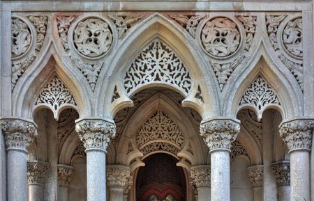 Ancient palace detail - showing the fine details sculpted on rockの写真素材