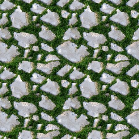 Seamless tile pattern of grass and rocks. This is seamless pattern, meaning you can create an arbitrary image size by simply concatenating several of these images together. Each edge of this image matches with the opposite edge.の写真素材