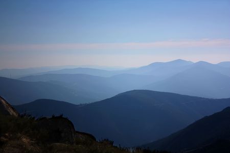 View of several mountains from a very high placeの写真素材