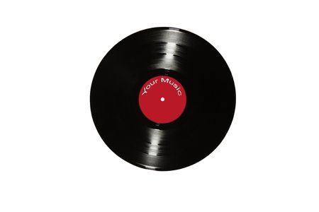 Old vinyl record with a red centerの写真素材