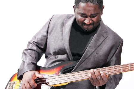 an american african bass player on white backgroundの写真素材