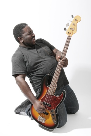 an american african bass player on white backgroundの写真素材