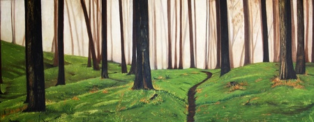 Colorful original oil painting of a forestの写真素材