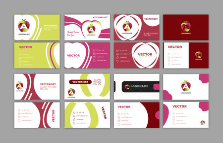 The illustration is a business card with the initials of certain letters in the shape of an apple. 8 pairs for front and rear.のイラスト素材