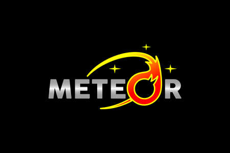 vector is the word "Meteor". On the letter O is the meteor logo. Black Background.のイラスト素材