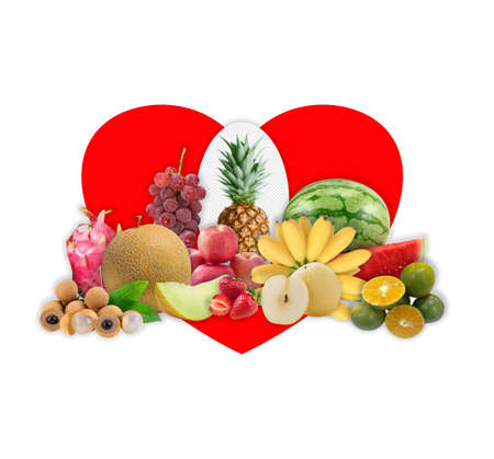Images are a collection of fruits. Love symbol backgroundのイラスト素材
