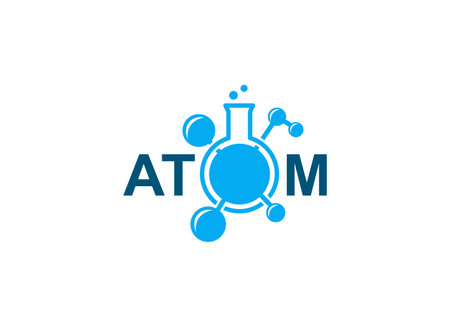 Modern logo design for the word "Atom". The logo has a test tube symbol.のイラスト素材