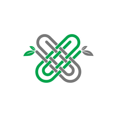 The logo is two cross clips. Leaves in each clip. Plant breeding. Crossbreeding.のイラスト素材