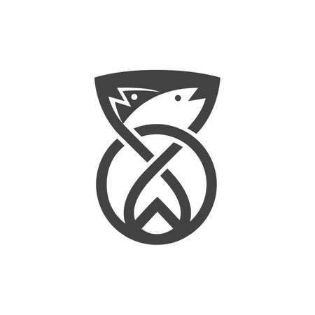 The logo is an image of a cup and fish. Outline and elegant. Unique pictogram.のイラスト素材