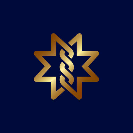 The logo is an S and M ambigram and monogram. Gold color on a dark background.のイラスト素材