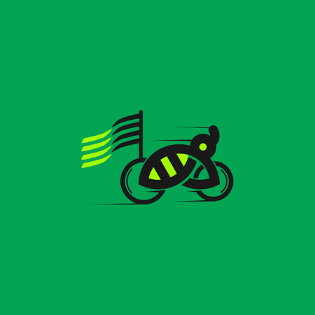 Vector is a bee riding a bicycle with flag. Migrationのイラスト素材