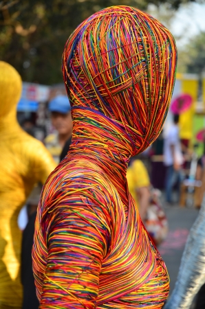 Mumbai, India - February 2013 - mannequin wrapped with multi colored wires at playgroundのeditorial素材