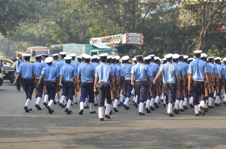 Mumbai, India - January 2013 - Cadets parading near Marine Drive  during the rehersal on 22 January 2014 for Indiaのeditorial素材