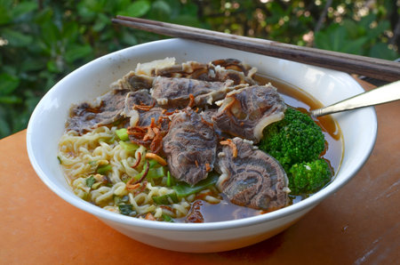Beef Egg Noodle Soup in a bowl