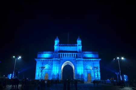 Illuminated Gateway of India in Mumbai at night during the Republic Dayのeditorial素材