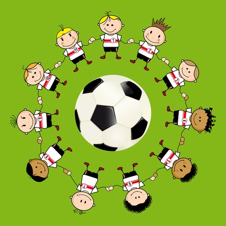 eleven boys arround a soccer ball.のイラスト素材