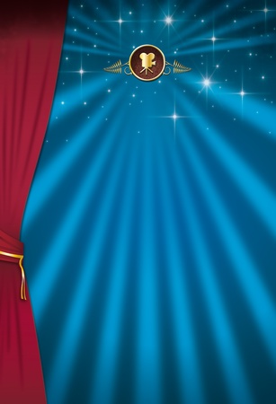 A design with sunbeams and a curtain for your advertisingの写真素材
