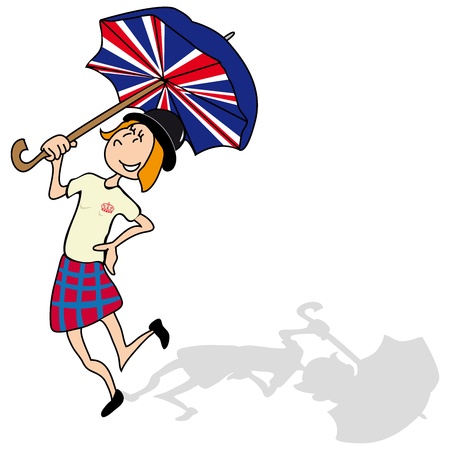 English girl is dancing with a british umbrellaのイラスト素材