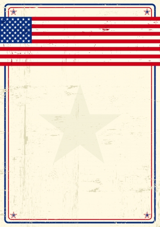 A poster with a large scratched frame and a grunge us flag for your publicity のイラスト素材