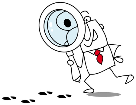 A detective follows footprints on the streetのイラスト素材