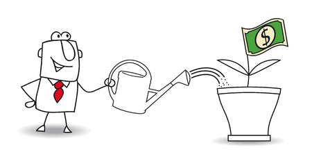 this businessman waters the tree and its dollarsのイラスト素材