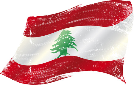 flag of Lebanon in the wind with a textureのイラスト素材