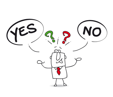 Yes or No  Joe, the businessman is uncertain  のイラスト素材