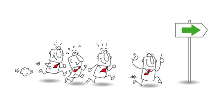 Joe, the business man is the leader  A group of collegues follows him  It illustrates the concept of  the leadership のイラスト素材