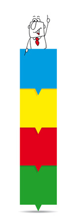 Joe is pointing a colored dashboard. Tell us your story and write your message on the colored sticky note.のイラスト素材