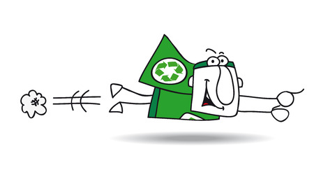 Super Recycling Hero is flying very fast ! It's an emergency. He can help your company to recycling her wastes !のイラスト素材